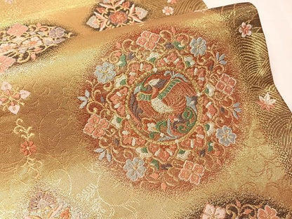 平和屋着物●六通柄袋帯　唐織　立取菱丸華文　金糸　正絹　逸品　CABJ0773vp