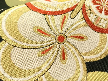 平和屋着物●六通柄袋帯　ねじ梅　黒地　金糸　正絹　逸品　CABJ0776vp