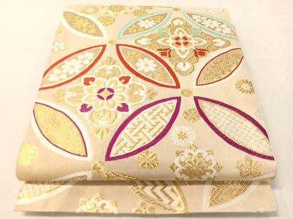 平和屋着物●六通柄袋帯　唐織　七宝花文　金糸　正絹　逸品　CABJ0779vp