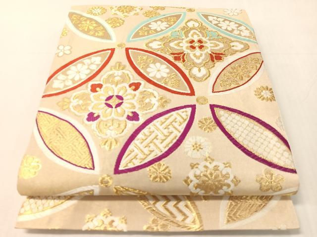 平和屋着物●六通柄袋帯　唐織　七宝花文　金糸　正絹　逸品　CABJ0779vp