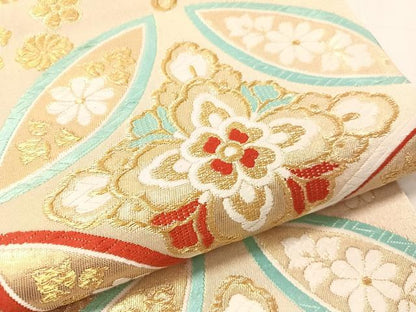 平和屋着物●六通柄袋帯　唐織　七宝花文　金糸　正絹　逸品　CABJ0779vp