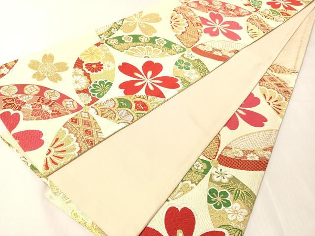 平和屋着物●六通柄袋帯　唐織　七宝桐花文　金糸　正絹　逸品　CABJ0780vp