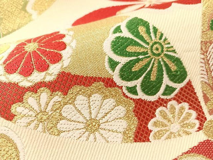 平和屋着物●六通柄袋帯　唐織　七宝桐花文　金糸　正絹　逸品　CABJ0780vp