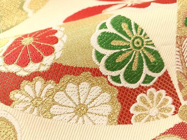 平和屋着物●六通柄袋帯　唐織　七宝桐花文　金糸　正絹　逸品　CABJ0780vp