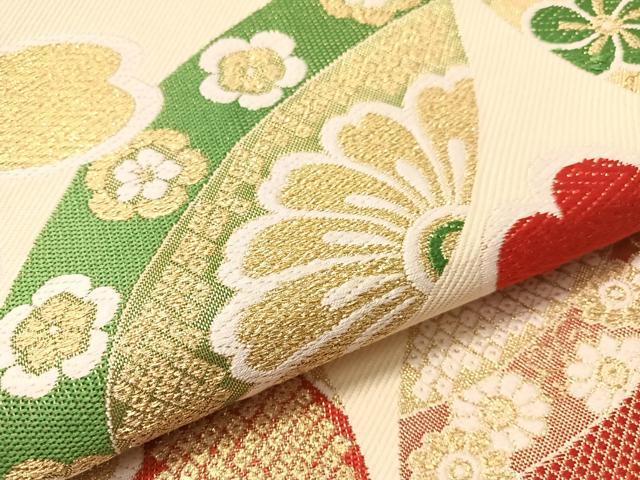 平和屋着物●六通柄袋帯　唐織　七宝桐花文　金糸　正絹　逸品　CABJ0780vp