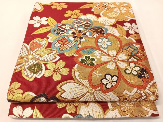 平和屋着物●六通柄袋帯　唐織　舞桜　金糸　正絹　逸品　CABJ0781vp