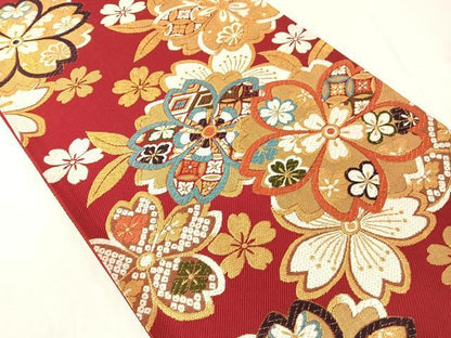 平和屋着物●六通柄袋帯　唐織　舞桜　金糸　正絹　逸品　CABJ0781vp