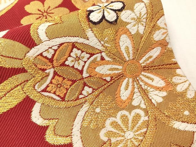平和屋着物●六通柄袋帯　唐織　舞桜　金糸　正絹　逸品　CABJ0781vp