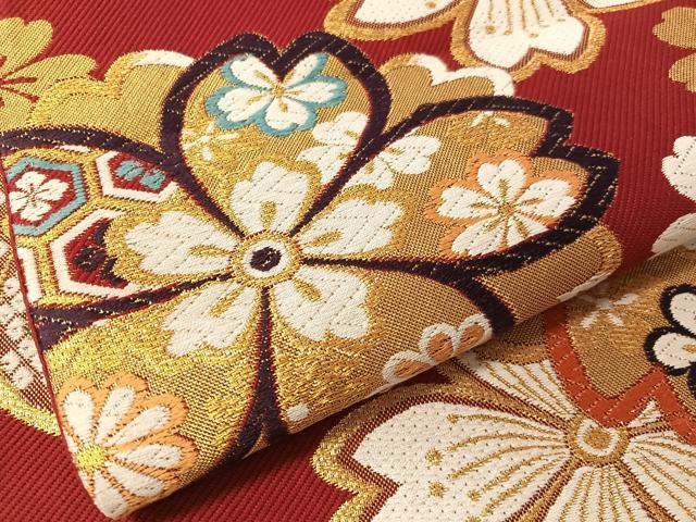 平和屋着物●六通柄袋帯　唐織　舞桜　金糸　正絹　逸品　CABJ0781vp