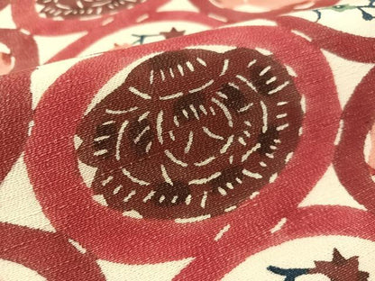 平和屋着物●九寸名古屋帯　型染め　花丸繋ぎ　正絹　逸品　CABJ0783vp
