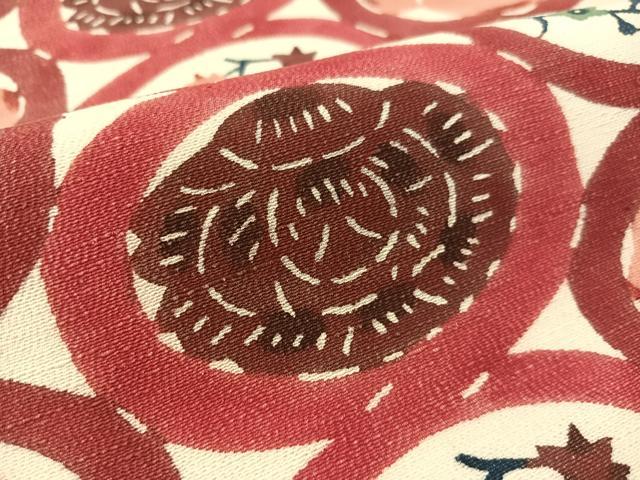平和屋着物●九寸名古屋帯　型染め　花丸繋ぎ　正絹　逸品　CABJ0783vp