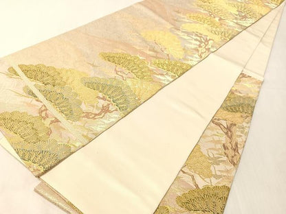平和屋着物●西陣　服部織物謹製　六通柄袋帯　飛鶴風景松文　金糸　正絹　逸品　CABJ0787vp