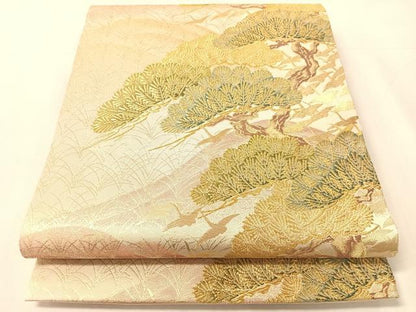 平和屋着物●西陣　服部織物謹製　六通柄袋帯　飛鶴風景松文　金糸　正絹　逸品　CABJ0787vp
