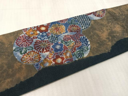 平和屋着物●和染紅型　栗山紅型　栗山吉三郎　九寸名古屋帯　ねじ梅　鬼しぼ縮緬　正絹　逸品　CABJ0790vp