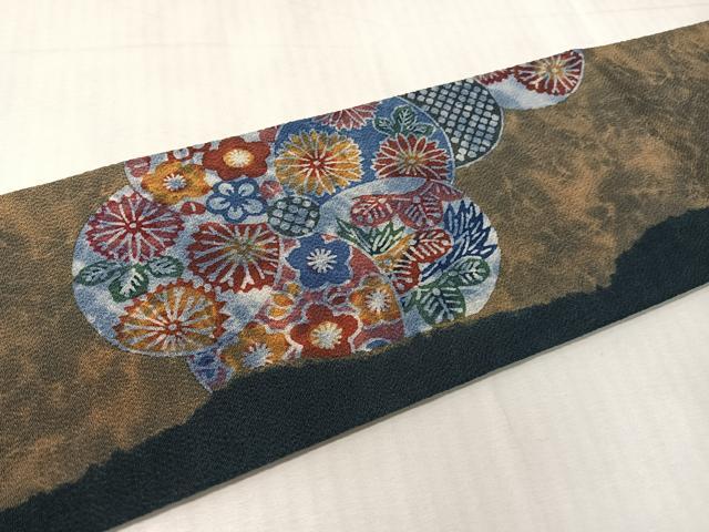 平和屋着物●和染紅型　栗山紅型　栗山吉三郎　九寸名古屋帯　ねじ梅　鬼しぼ縮緬　正絹　逸品　CABJ0790vp