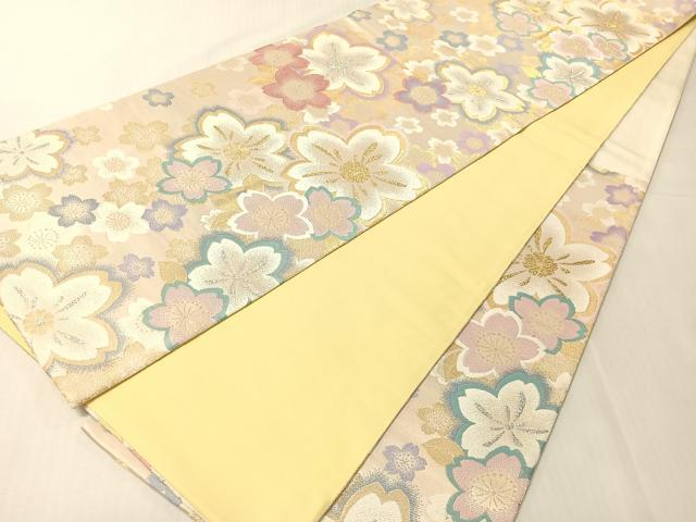 平和屋着物●六通柄袋帯　舞桜　金銀糸　正絹　逸品　CABJ0795vp