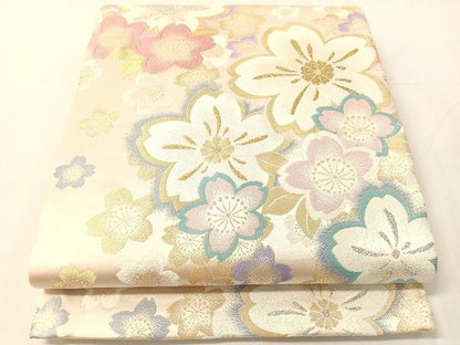 平和屋着物●六通柄袋帯　舞桜　金銀糸　正絹　逸品　CABJ0795vp