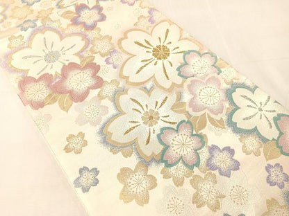 平和屋着物●六通柄袋帯　舞桜　金銀糸　正絹　逸品　CABJ0795vp