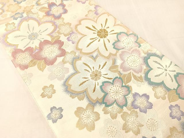 平和屋着物●六通柄袋帯　舞桜　金銀糸　正絹　逸品　CABJ0795vp