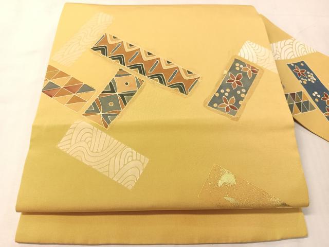 平和屋着物●塩瀬　九寸名古屋帯　作家物　檜垣吉祥花文　金彩　正絹　逸品　CABJ0799vp