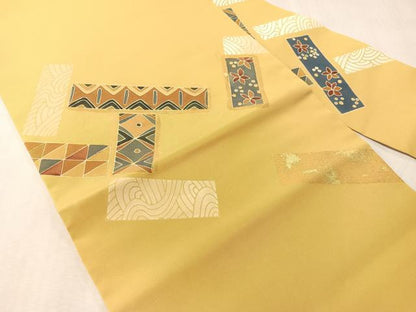平和屋着物●塩瀬　九寸名古屋帯　作家物　檜垣吉祥花文　金彩　正絹　逸品　CABJ0799vp