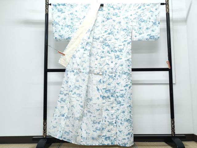 平和屋着物＊夏物　小紋　絽　草花文　洗える着物　CABJ0801th