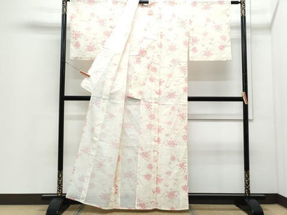 平和屋着物＊夏物　小紋　紗　花唐草文　CABJ0809th