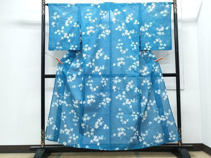 平和屋着物＊夏物　小紋　絽　枝楓文　洗える着物　CABJ0813th