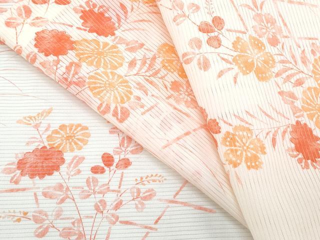 平和屋着物＊夏物　小紋　絽　草花文　洗える着物　CABJ0815th