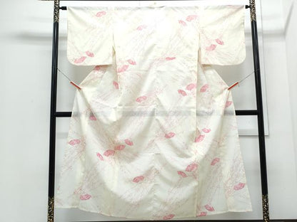 平和屋着物＊夏物　小紋　絽　扇面花文　洗える着物　CABJ0818th