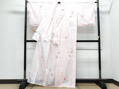 平和屋着物＊夏物　小紋　絽　枝花文　洗える着物　CABJ0819th