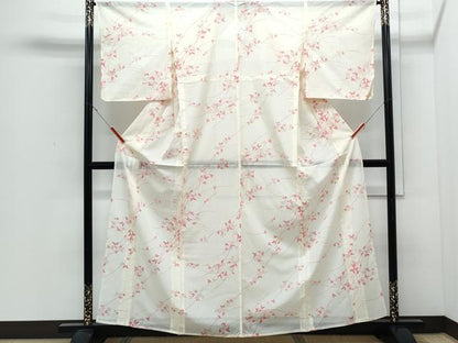平和屋着物＊夏物　小紋　絽　舞蝶草葉文　洗える着物　CABJ0820th