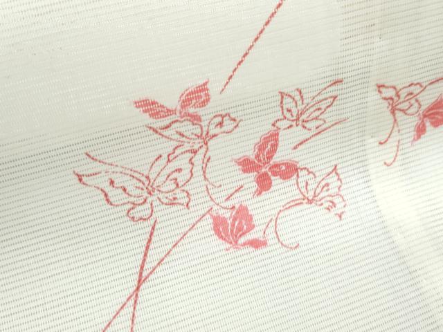 平和屋着物＊夏物　小紋　絽　舞蝶草葉文　洗える着物　CABJ0820th