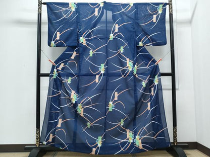 平和屋着物＊夏物　小紋　絽　短冊芝草文　洗える着物　CABJ0821th