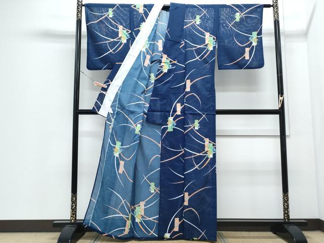 平和屋着物＊夏物　小紋　絽　短冊芝草文　洗える着物　CABJ0821th