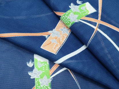 平和屋着物＊夏物　小紋　絽　短冊芝草文　洗える着物　CABJ0821th