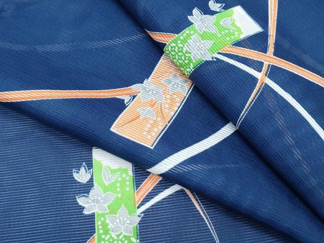 平和屋着物＊夏物　小紋　絽　短冊芝草文　洗える着物　CABJ0821th