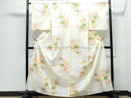 平和屋着物＊夏物　小紋　絽　籬草花文　洗える着物　CABJ0822th