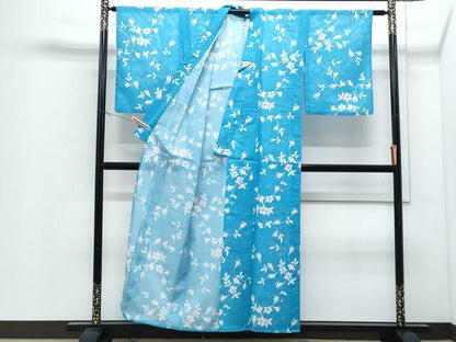 平和屋着物＊夏物　小紋　絽　草花文　洗える着物　CABJ0823th