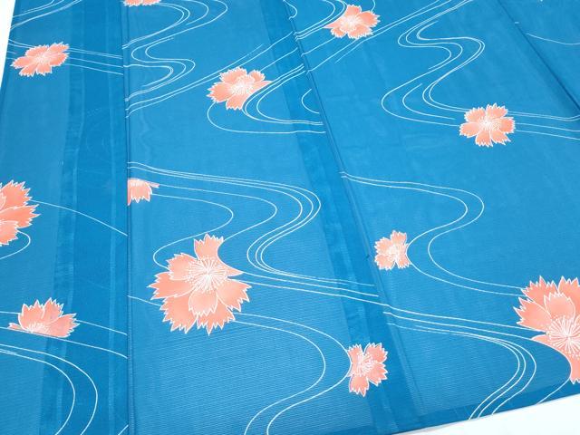 平和屋着物＊夏物　小紋　絽　流水花文　洗える着物　CABJ0825th