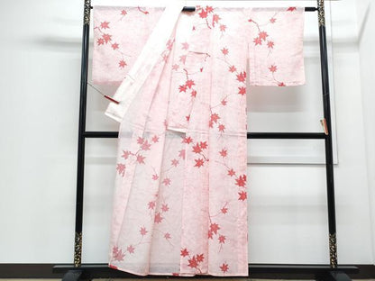 平和屋着物＊夏物　小紋　絽　枝楓文　洗える着物　CABJ0826th