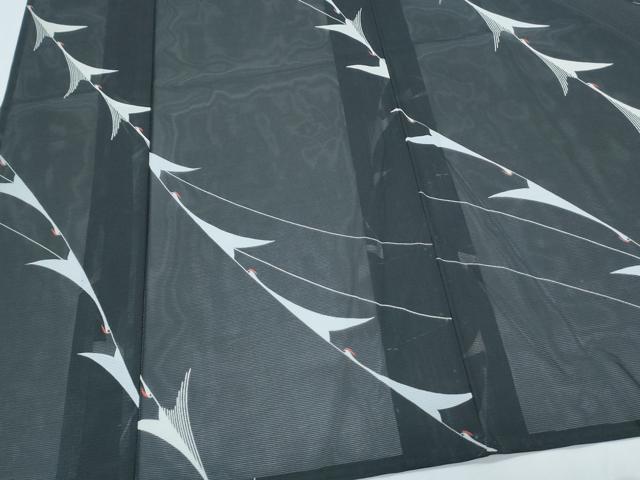 平和屋着物＊夏物　小紋　絽　飛鶴文　黒地　洗える着物　CABJ0828th