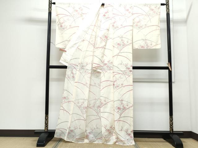 平和屋着物＊夏物　小紋　絽　芝草花文　金彩　正絹　逸品　CABJ0836th