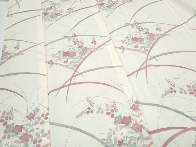 平和屋着物＊夏物　小紋　絽　芝草花文　金彩　正絹　逸品　CABJ0836th