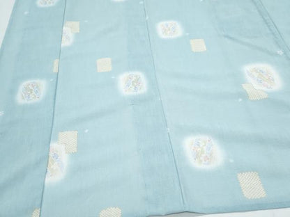 平和屋着物＊夏物　小紋　紗　色紙重ね花文　洗える着物　CABJ0844th