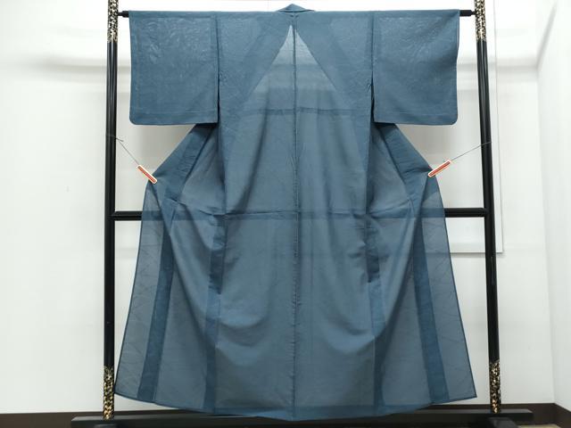平和屋着物＊夏物　色無地　絽　芝草紋紗　藍色　正絹　逸品　CABJ0849th
