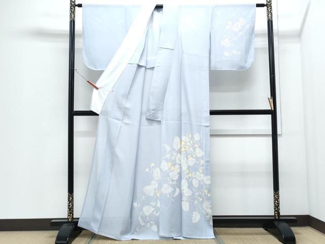 平和屋着物＊夏物　訪問着　絽　草花文　銀彩　正絹　逸品　CABJ0870th
