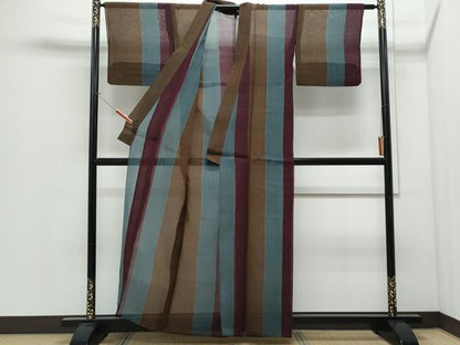 平和屋着物＊夏物　お召　紗　間道　正絹　逸品　CABJ0875th