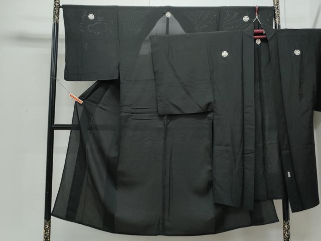 平和屋着物＊夏物　男性　黒紋付　羽織セット　絽　正絹　逸品　CABJ0886th