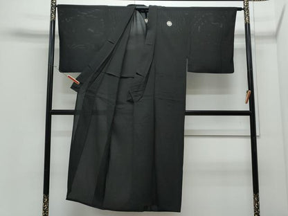 平和屋着物＊夏物　男性　黒紋付　羽織セット　絽　正絹　逸品　CABJ0886th